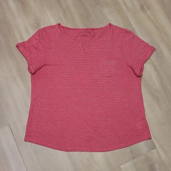 Talbots Tops - Talbots Pink Striped‎ Short Sleeve Womens Linen Tee Size XL